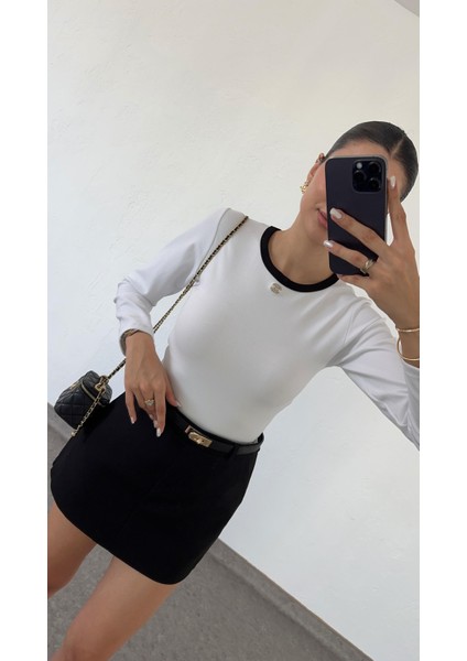 Likralı Uzun Kol Beyaz Basic Triko fırsatları