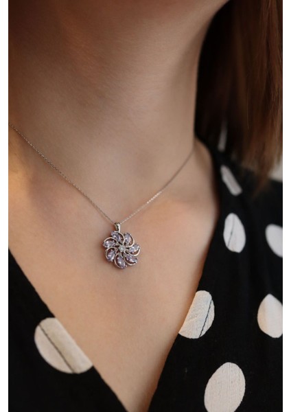 925 Gümüş | Beyaz Taşlı Dönence Kolye