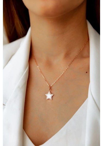 925 Gümüş | Mineli Rose Gold Kaplama Yıldız Kolye