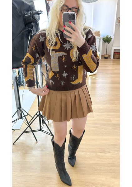 Yaldız Detaylı Yün Karışımlı Kovboy Kazak fiyatları