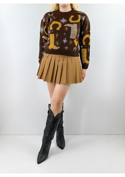 Yaldız Detaylı Yün Karışımlı Kovboy Kazak modelleri