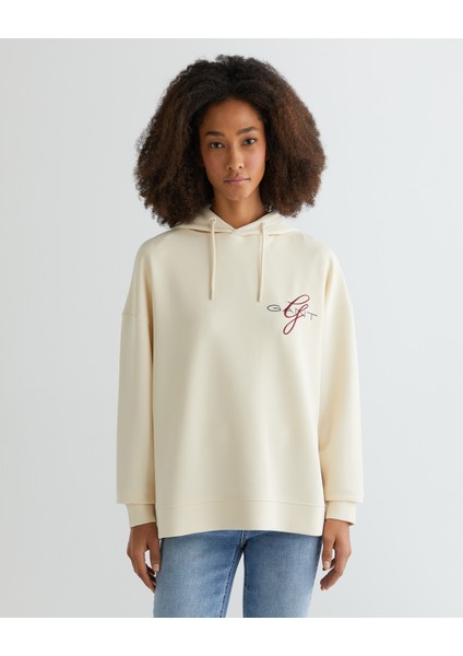 Kadın Krem Oversize Fit Kapüşonlu Logolu Sweatshirt 42524330T.130