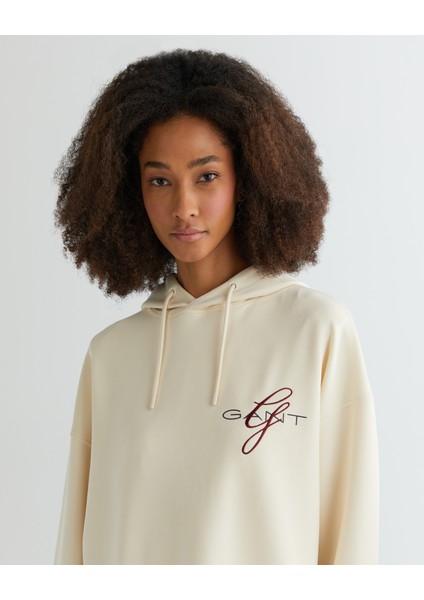 Kadın Krem Oversize Fit Kapüşonlu Logolu Sweatshirt 42524330T.130