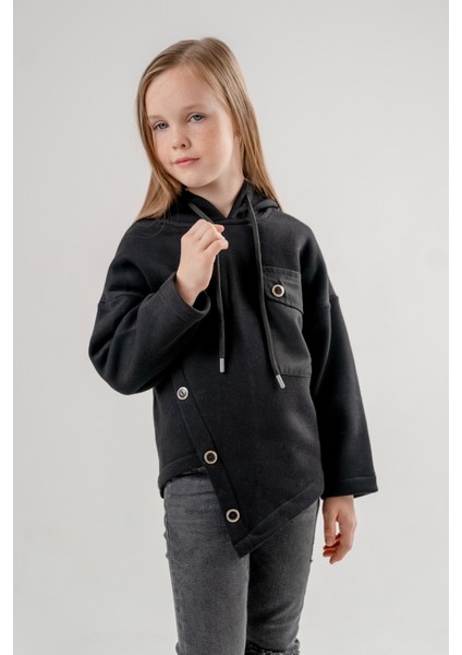 Kız Çocuk Cep Detaylı Kapüşonlu Üç Iplik Sweatshirt G4517