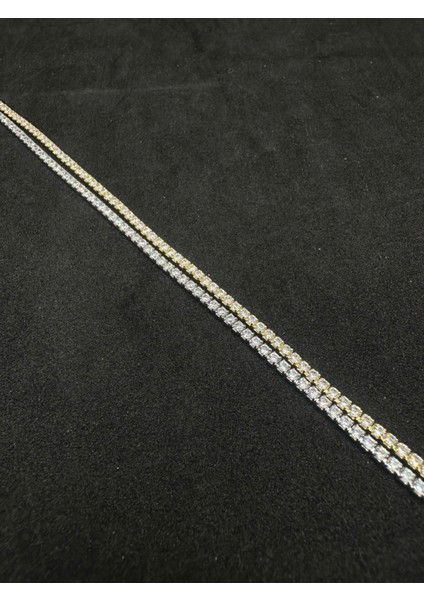 Ithal Iki Sıralı Iki Renkli Su Yolu Kadın Gümüş Bileklik