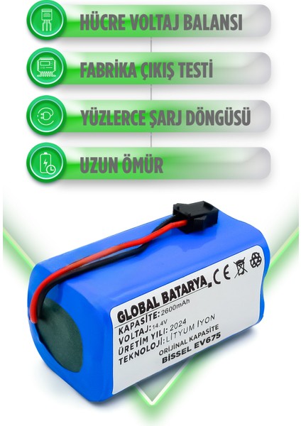 Bissell EV675 Uyumlu Akıllı Robot Süpürge Bataryası 14.4V 2600MAH Pil ( Kapasite)