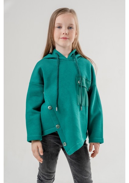 Kız Çocuk Cep Detaylı Kapüşonlu Üç Iplik Sweatshirt G4517