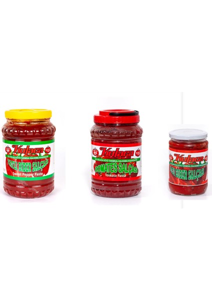 Kulaca Salça1 Adet Domates Salçası(2,5 Kg) 1 Adet Tatlı Biber Salçası(2,5 Kg) 1 Adet Acı Biber SALÇASI(700GR)
