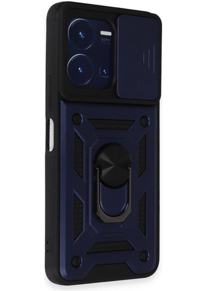 Vivo Y35 Ile Uyumlu Kılıf Kamera Korumalı Sürgülü Yüzüklü Standlı Tank