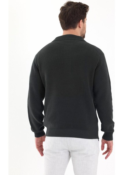 Erkek Regular Fit Pamuklu Polo Yaka Düğmeli Haki Triko Kazak fırsatları