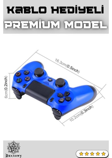 Premium Ps4 Oyun Kolu Kablolu&kablosuz Mavi Bluetoothlu Bilgisayar Uyumlu Kol Gamepad Joystick