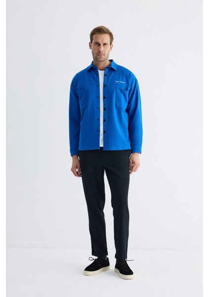 Çıtçıt Detaylı Slim Fit Sweatshirt Erkek Saks Dış Gömlek modelleri