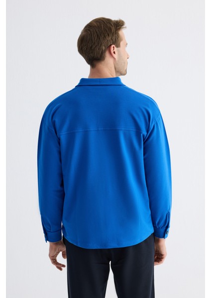 Çıtçıt Detaylı Slim Fit Sweatshirt Erkek Saks Dış Gömlek indirimleri