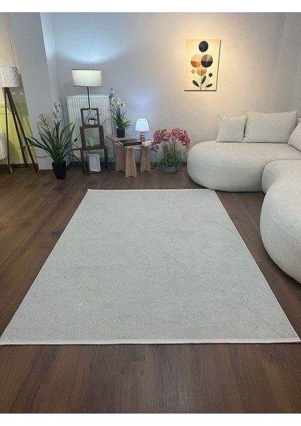 Lotus C23 Krem Kaymaz Taban Sentetik Bambu Parlak Saten Salon HALISI-004