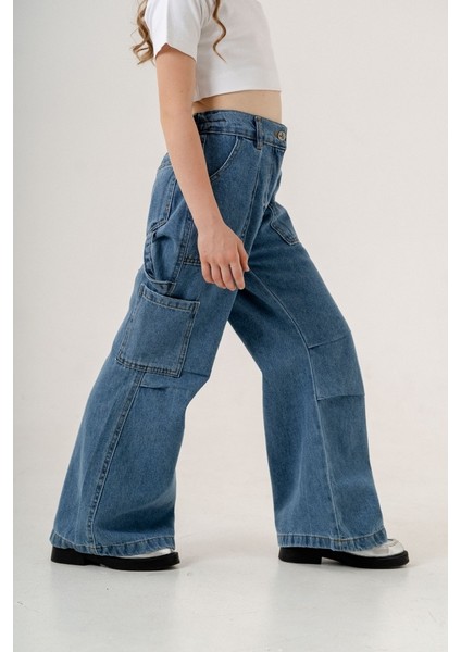 Kız Çocuk Cep Pileli Kot Pantolon G2149 fiyatları