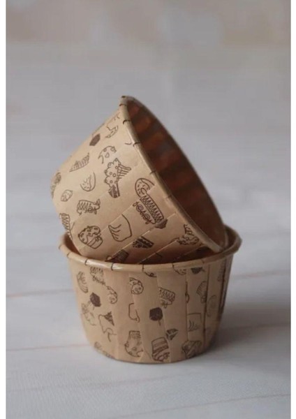 Desenli Kek Kapsülü Kraft Desenli Muffin Kek Kalıbı , Cupcake Kalıbı , Airfryer Uyumlu 50 'li