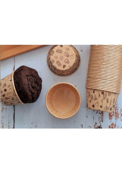 Desenli Kek Kapsülü Kraft Desenli Muffin Kek Kalıbı , Cupcake Kalıbı , Airfryer Uyumlu 50 'li fiyatları