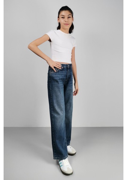 Kız Çocuk Yüksek Bel Cotton Palazzo Jean Pantolon modelleri