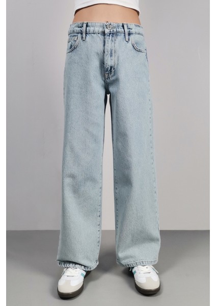 Kız Çocuk Yüksek Bel Cotton Palazzo Jean Pantolon