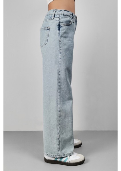 Kız Çocuk Yüksek Bel Cotton Palazzo Jean Pantolon