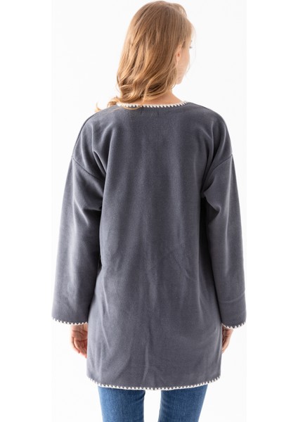 Kadın Füme Atkılı Takım Kenarları Nakışlı Uzun Kol Polar Hırka indirimleri