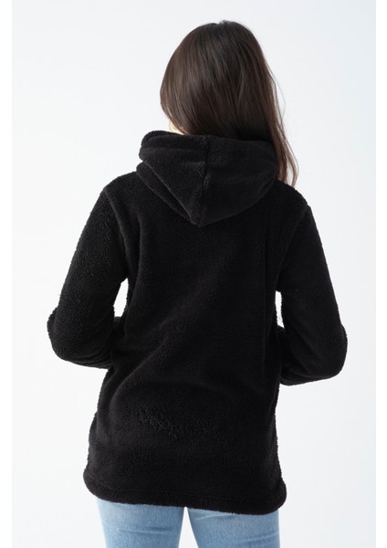 Kadın Siyah Kapüşonlu Peluş Ceket fırsatları