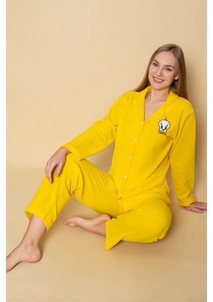 Kadın Tweety Desenli Polar Pijama Takımı