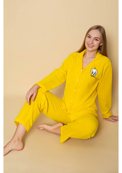 Sude Homewear Kadın Tweety Desenli Polar Pijama Takımı