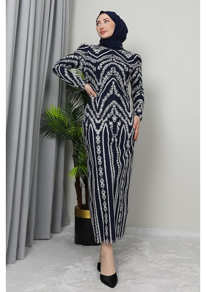 Ceren Tesettür Elbise Lacivert