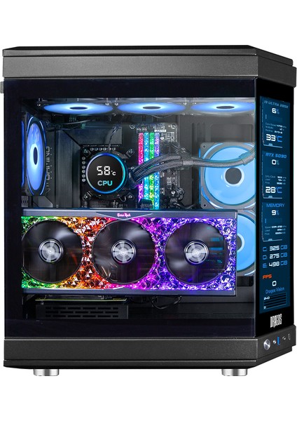 North Evo Vision LCD Ekran 7x ARGB Fan Type C ATX Mid Tower Panoramik Temperli Cam Gaming Kasa Siyah