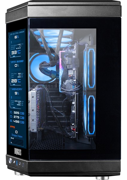 North Evo Vision LCD Ekran 7x ARGB Fan Type C ATX Mid Tower Panoramik Temperli Cam Gaming Kasa Siyah