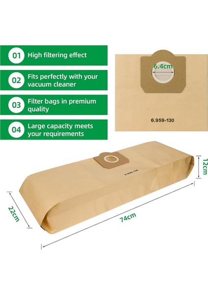 6.959-130.0 Için 15 Paket Elektrikli Süpürge Torbası, Kağıt Filtre Temizleyici, Wd3 1629 Mv3 Premium (Yurt Dışından) fiyatları