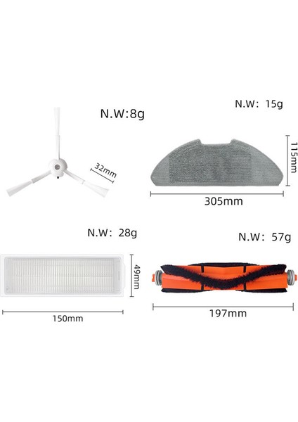 Mop 2 Pro / Lite MJST1SHW Mjstl Hepa Filtre Bezi Ana Yan Fırçalı Elektrikli Süpürge Aksesuarları (Yurt Dışından)