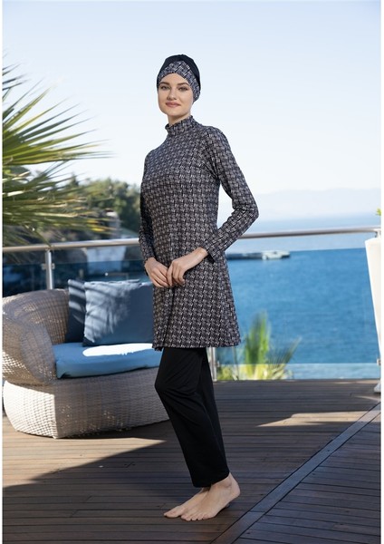 Boneli Dijital Baskı Boneli Tam Kapalı Tesettür Mayo modelleri