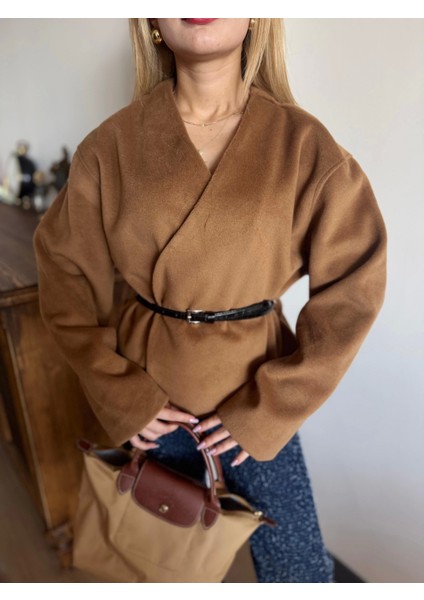 Kadın Kemerli Kaşe Hırka Camel fiyatları