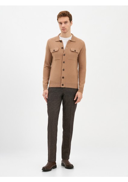 Erkek Regular Fıt Triko Hırka-Camel