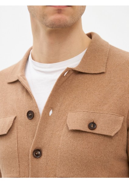 Erkek Regular Fıt Triko Hırka-Camel indirimleri