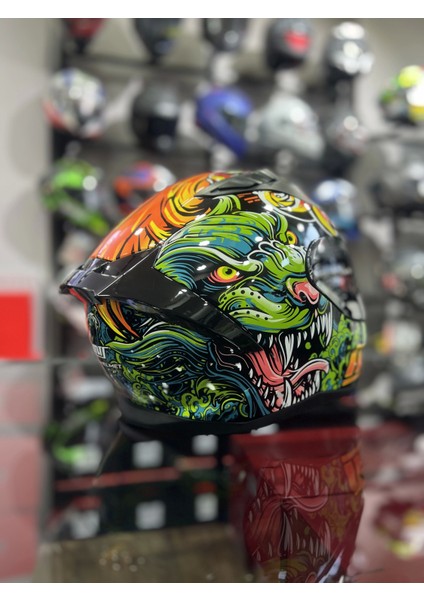 801 Azure Yeşil Turuncu Kapalı Kask Ayna Vizörlü fiyatları