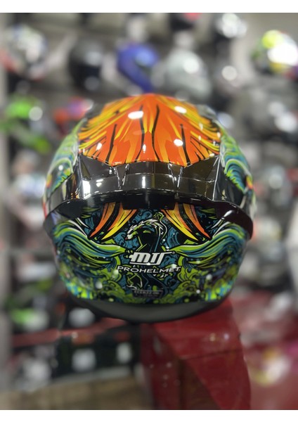 801 Azure Yeşil Turuncu Kapalı Kask Ayna Vizörlü fırsatları