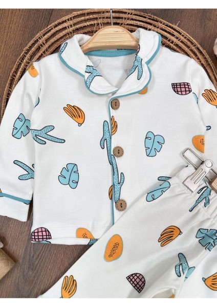 Kruvaze Yaka %100 Pamuk Önden Düğmeli Mevsimlik Ünisex Bebek ve Çocuk Pijama Takımı modelleri