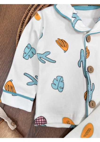 Kruvaze Yaka %100 Pamuk Önden Düğmeli Mevsimlik Ünisex Bebek ve Çocuk Pijama Takımı indirimleri