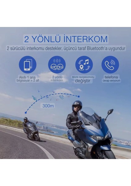 Y20 Max Kablosuz Bluetooth Motosiklet Kask Intercom - Çift Telefon Destekli Ipx6 Su Geçirmez