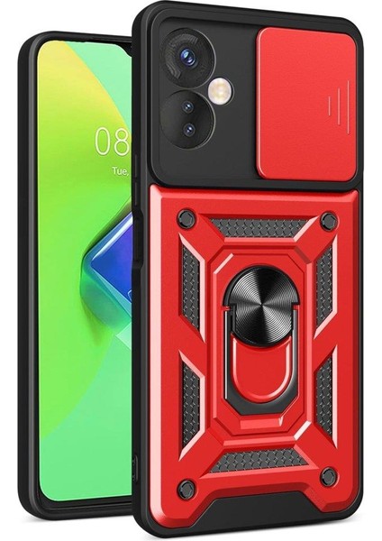 Infinix Hot 30 4g Ile Uyumlu Kılıf Kamera Korumalı Sürgülü Yüzüklü Standlı Tank