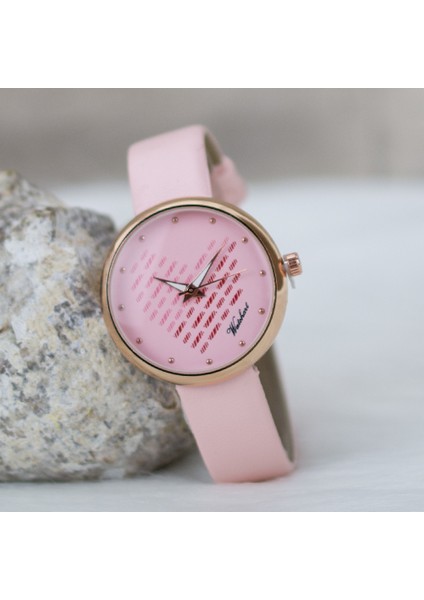 Pembe Renk Deri Kordonlu Rose Çelik Kasa Kalp Desenli Kadran Oleydi Seri Kadın Kol Saati ST-303324 modelleri