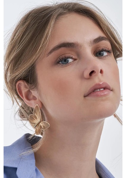 Metamorfoz Gold Kelebek Asimetrik Küpe