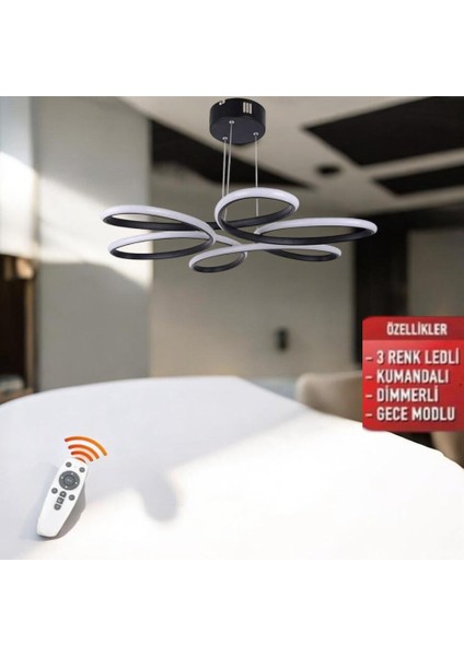 Papatya Siyah 3 Renk Ultra Ledli Sarkıtma Modern Avize