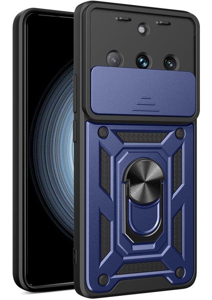 Realme 11 Pro Ile Uyumlu Kılıf Kamera Korumalı Sürgülü Yüzüklü Standlı Tank