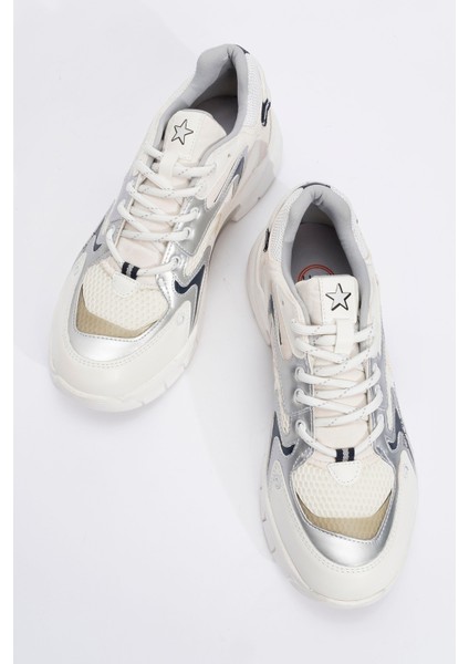 Duja Beyaz Gümüş Multi Fileli Kadın Kalın Taban Spor Sneakers fiyatları