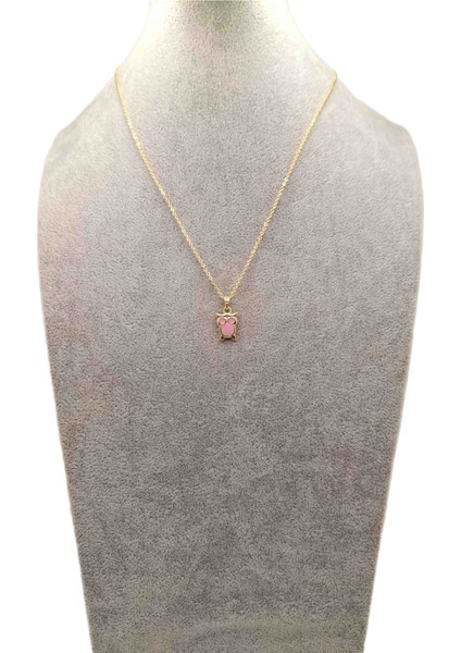 Altın Renk Pembe Baykuş Model Kolye