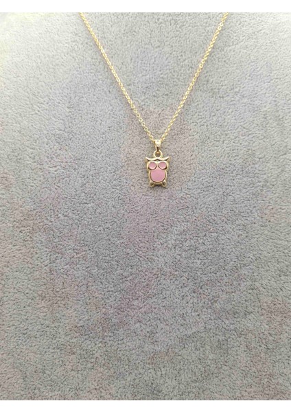 Altın Renk Pembe Baykuş Model Kolye